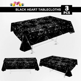 SMLAMANCA Black Heart Early 2000s Tablecloths, Plastic 90s Table Cloths Birthday Valentine's Day Tablecovers for 2000s Old School Cholo Party Decorations (3)