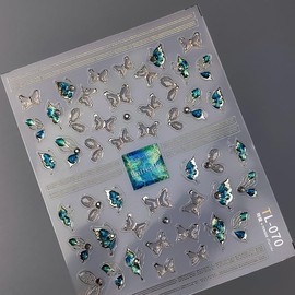 Green Butterfly Nail Stickers for Nail Art 5D Embossed Nail Decals Gold Butterfly Nail Art Stickers Cute Butterfly Nail Supplies for DIY Manicure Self Adhesive Butterfly Nail Art Design for Women