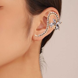 Andelaisi Punk Crystal Butterfly Ear Cuff Wrap Earrings Gold CZ Butterfly Cuff Crawler Earrings Rhinestone Butterfly Clip Wrap Earrings CZ Butterfly Ear Climber Earrings Jewelry for Women