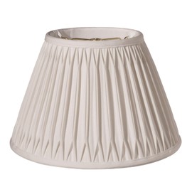 Slant Transitional Bell Double Smocked Pleat Shantung Lampshade, Cream (Washable Fitter)