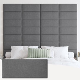 IFNOW Upholstered Wall Mounted Headboard, 3D Soundproof Wall Panels Peel and Stick Headboard for Queen Size, Home Decor, Reusable and Removable Tufted Bed Headboards in Dark Grey(9 Panels, 10" x 24")