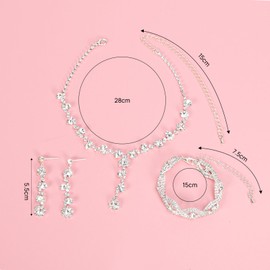 Conjunto de Joyas para las Mujeres, Collar Colgante Pendientes Pulsera Conjunto, Plateado Conjunto de Joyas con Diamantes de Imitación, Regalos de Navidad, San Valentín y Día de la Madre (Plata)