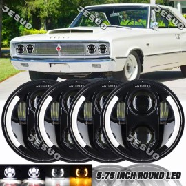 JESUO 4PCS 5.75" LED Round Headlights High/Low Beam for Dodge Charger 1966-1974