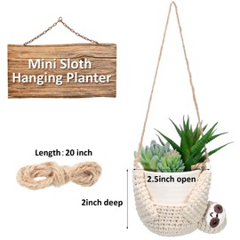 2 Pieces Crochet Sloth Hanging Planter Handmade Sloth Plants Holder Plant Hanger for Indoor Outdoor Hanging Planter Supplies, Flower Pot and Plant Not Included