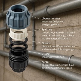 Polypropylene Coupling Clamp x Male Thread AG Connection Screw 16 Bar | PE Pipe Plastic Fitting | PP Clamp Connector for Drinking Water DVGW/KIWA/WRAS/SVGW (20 mm x 1/2)