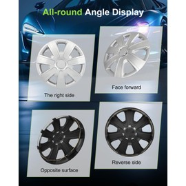 SCITOO 4pcs 15-Inch Silver Hubcaps, Simple Install on Cars, Trucks, SUVs, Beautiful & Durable