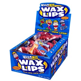 Wack-O-Wax Wax Lips Candy – Individually Wrapped Cherry Flavored Candy – Peanut Free, Gluten Free – 24-Count Box (Pack of 1)