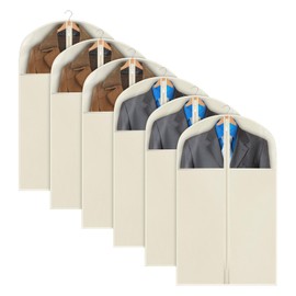 KEEGH Garment Bag 101 cm x 60 cm (Set of 6), Suit Bag, Men's Garment Cover with Zip, Breathable Suit Bags for Storage in the Wardrobe or Travel, Beige