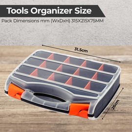 Trimming Shop Double Side Tool Storage Box 34-Compartment Double-Sided Storage Box with Removable Plastic Dividers for Screws, Nuts, and Small Parts - Black/Orange Organizer