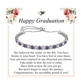 PDTU Graduation Gifts for Her, 2024 Graduation Gifts Silver Tennis Cubic Zirconia Adjustable Bracelet Graduation Presents for Daughter Granddaughter Bestie Friends