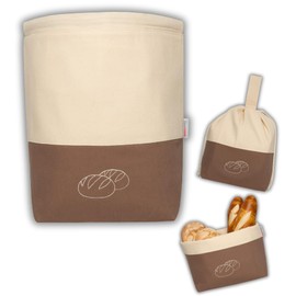 slowroom Bread Bag for Bread Storage and Keeping Fresh 3 in 1 - Bread Basket Fabric - Bread Bag Made of Cotton - Bread Bin 32 x 35 cm, Brown
