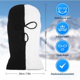 BBTO Knitted Balaclava with 3 Holes Full Face Cover Winter Full Face Balaclava, black, white