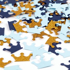 Fonder Mols Royal Blue and Gold Crown Confetti for Boy Birthday, Prince Baby Shower Decorations 200 Pcs/Pack