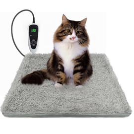 GOLOPET Cat Heating Pad, 18×18 in Waterproof Pet Heating Pad, Heated Cat Bed with Smart Thermostat Electric Steel Rope, Detachable and Washable Plush Mask - Grey