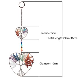 KYEYGWO 7 Chakras Stone Tree of Life Hanging Decoration, Heart Wall Hanging Ornament, Crystal Dream Catcher, Handmade Hanging Decoration, Gemstone Window Decoration for Home, Wedding, Souvenir, Office