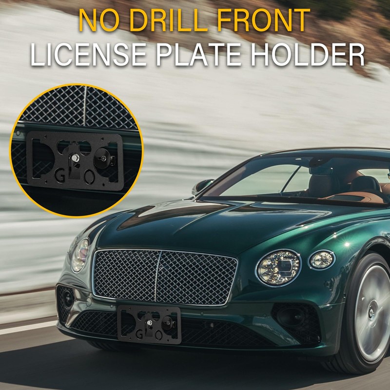 No Drill License Plate Holder Compatible with Bentley Continental 2001-2024,