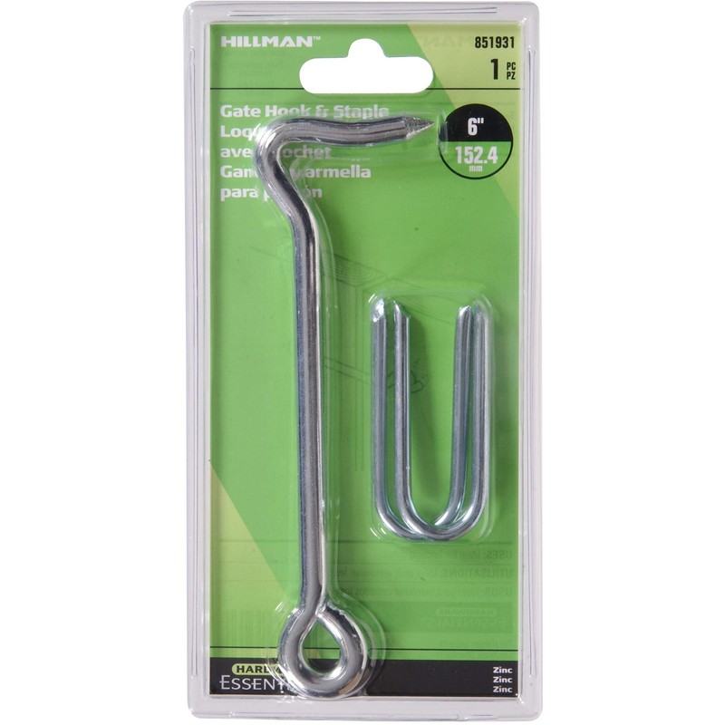 Hardware Essentials 851931 Hook Latch with Staples Zinc 6"