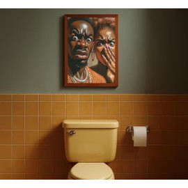 Funny African American Bathroom Canvas Wall Art Humor Afrocentric Black Couple Unpleasant Smell Cover Nose Painting Picture Wall Decor Print Artwork for Washroom Toilet Home Decoration Unframed