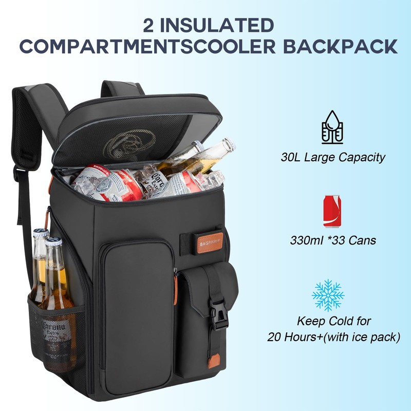 Insulated Cooler Backpack,Bagparkk 33 Cans Multifunctional Double Deck Leakproof Cooler