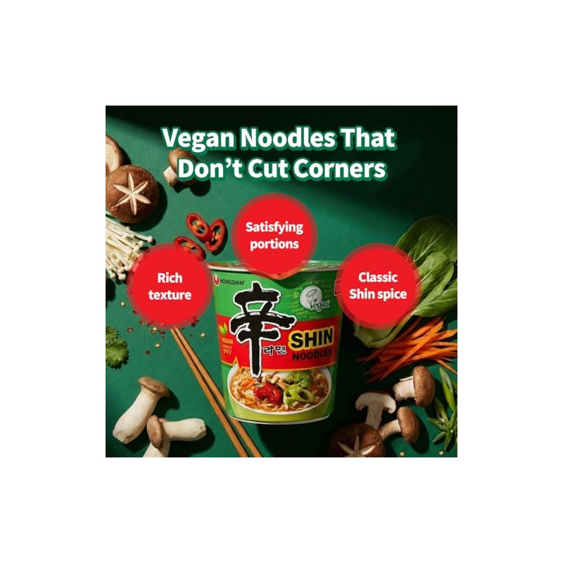 Nongshim Shin Ramyun vegano, 2.64 onzas, paquete de 6
