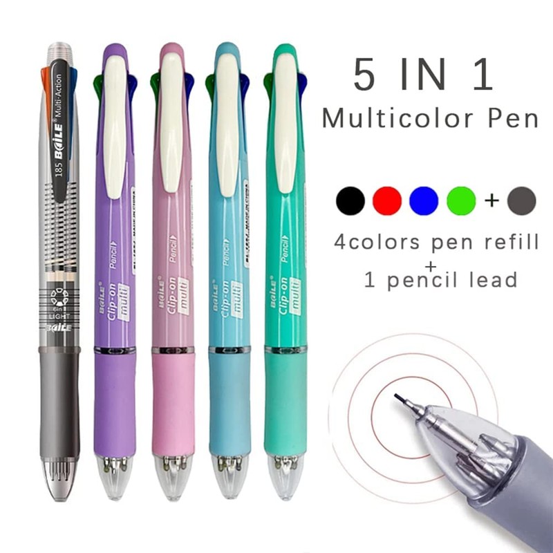 JOMPENS Five-in-one multi-colour ballpoint pen, automatic pencil with eraser for