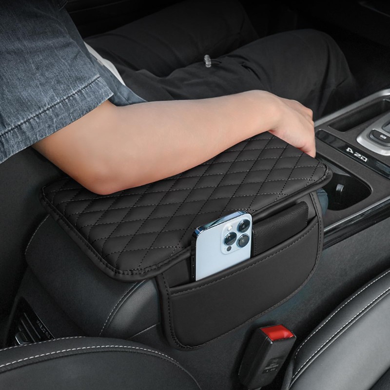 Leather Car Armrest Cover, Universal PU Leather Center Console Cushion