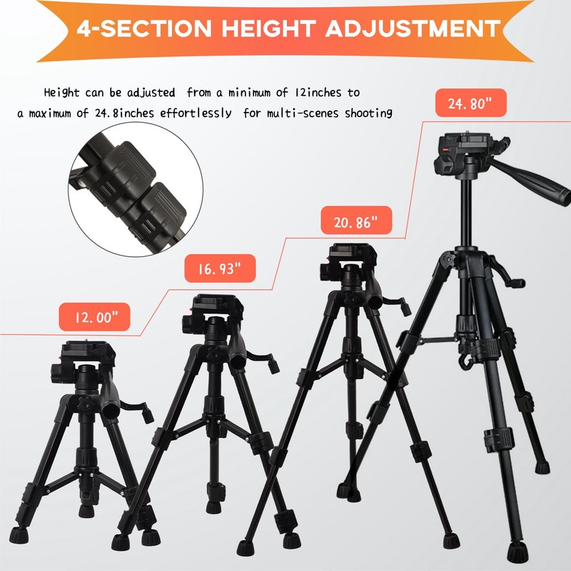KAKOTOPA Mini Tripod for Camera with 3-Way Pan/Tilt Head 1/4