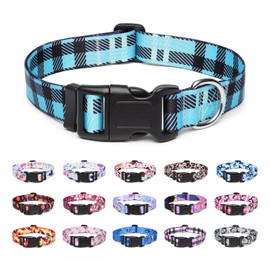 Suredoo Dog Collar, Adjustable, Soft and Comfortable, Nylon, for Small / Medium / Large Dogs, Puppies, Cats (S, Blue Check)