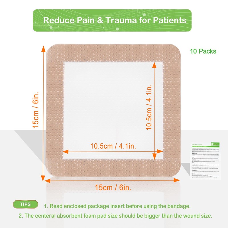 Silicone Adhesive Foam Dressing with Gentle Border 6''x6'', 10 Packs