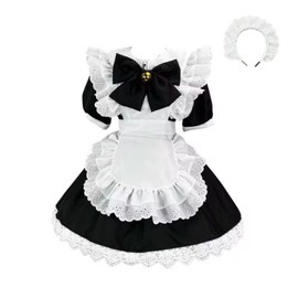 maxToonrain Maid Costume Women French Dress Lolita Valentines Day Gifts Maid Outfit Set for Womens Girls(4PCS)(Black,XL)