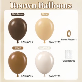 60pcs Brown Balloons 12inch with Dark Brown Coffee Nude Sand White Balloons for Boho Neutral Cowboy Baby Shower Birthday Party Decorations