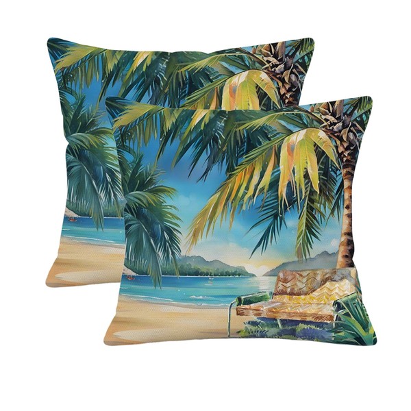 Doobicy Beach Pillow Covers 18x18 Inch Set of 2, Tropical