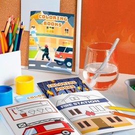 Huxolynifty Fire Themed Coloring Book, 24 Pcs Firefighter Coloring Book & 12 Pcs Firetruck Party Pencils for Fire Truck Birthday Decorations Favors