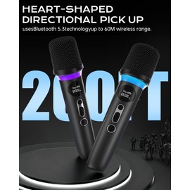 Wireless Microphone, One-Touch Mute & Dynamic RGB Lighting, Professional-Grade Dual Handheld Dynamic Microphone, 200-Foot Ultra-Long Range & 40-Hour Battery Life. for Singing and Family Gatherings.
