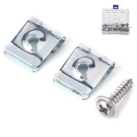 U Type Clips and Nuts, 200Pcs Manganese Steel Car U Clips with Blue White Zinc Self Tapping Screws Kit Assortment Fixing Hardwares for Motorcycles Automobile