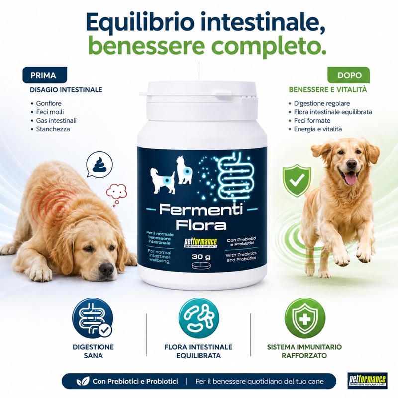 FERMENTIFLORA - Probiotici per Cani Appetibili, Fermenti Lattici Cani e