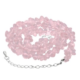 Lebensquelle Plus Rose Quartz Chip Chain Gemstone Chain 45 + 5 cm Extension Chain Made of 925 Silver Lobster Clasp, Stainless Steel, Quartz