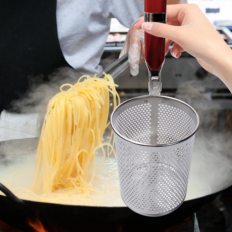 TANEMUDO 9 Pcs Stainless Steel Pasta Cooker Basket with Wood