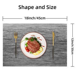 Lumaca Washable Placemats, Set of 6 Place Mats Made of 70% PVC and 30% Polyester, Easy to Clean, Non-Slip, Heat Resistant, for Kitchen Table and Restaurant, Dark Grey