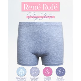 Rene Rofe - Pantalones cortos de juego para niñas, paquete de 2 pantalones cortos elásticos suaves para baile y bicicleta para niñas, pantalones cortos deportivos transpirables para niñas (6X-14),