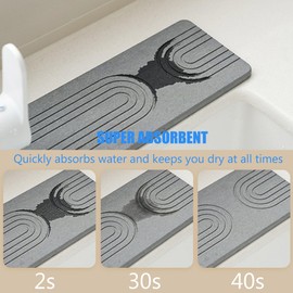 Volminex Kitchen Sink Faucet Mat, Diatomaceous Earth Quick Dry Sink Splashback Drying Mat, Kitchen Faucet Super Absorbent Mat, Quick-Drying Water Absorbing Stone Tray (Light Gray, 23.6" x 3.9")