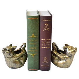 Decorative Bookends for Heavy Books, Heavy Duty Cast Iron Pig Statue Book Stopper Holder Book Ends for Shelves Living Room Office Home Decor, Antique Gold,1Pair/2Piece