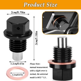 CHENNAN Oil Drain Plug with Sealing Ring Magnetic, Pack of 2 M12 x 1.5 cm Universal Magnetic Oil Drain Plug, with 2 Seals, Oil Pan Plug, Aluminium Alloy, Drain Plug (Black)