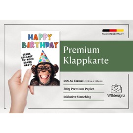 WBdesignz Funny Birthday Card with Monkey Grins Solange du noch Zähne hast - Birthday Card with Saying Funny Happy Birthday (A6)