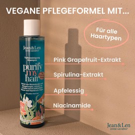 Jean & Len Pink Grapefruit & Spirulina Shampoo Thoroughly Cleanses Hair & Scalp, Removes Sebum & Residue, Protects Against Hair Breakage, No Silicones & Parabens, Vegan, 300 ml