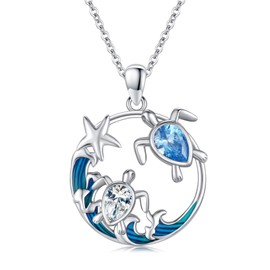 YYmqmq Sea Turtle Necklace for Women 925 Sterling Silver Blue Turtle Pendant Necklace Ocean Jewelry Beach Themed Gifts for Turtle Lovers Girlfriend