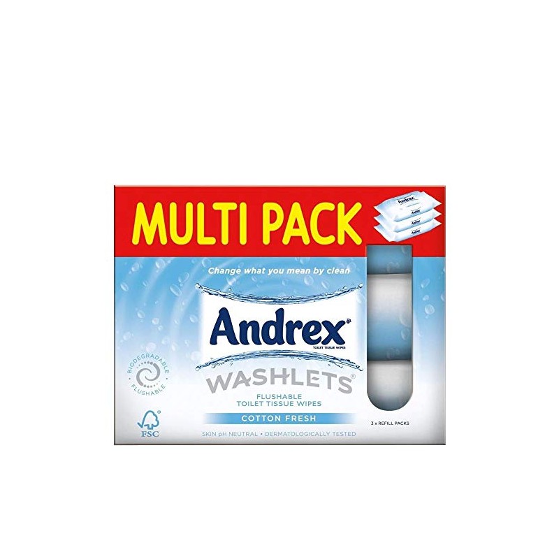 Andrex Classic Clean Flushable Washlets with Micellar Water, 3 Packs
