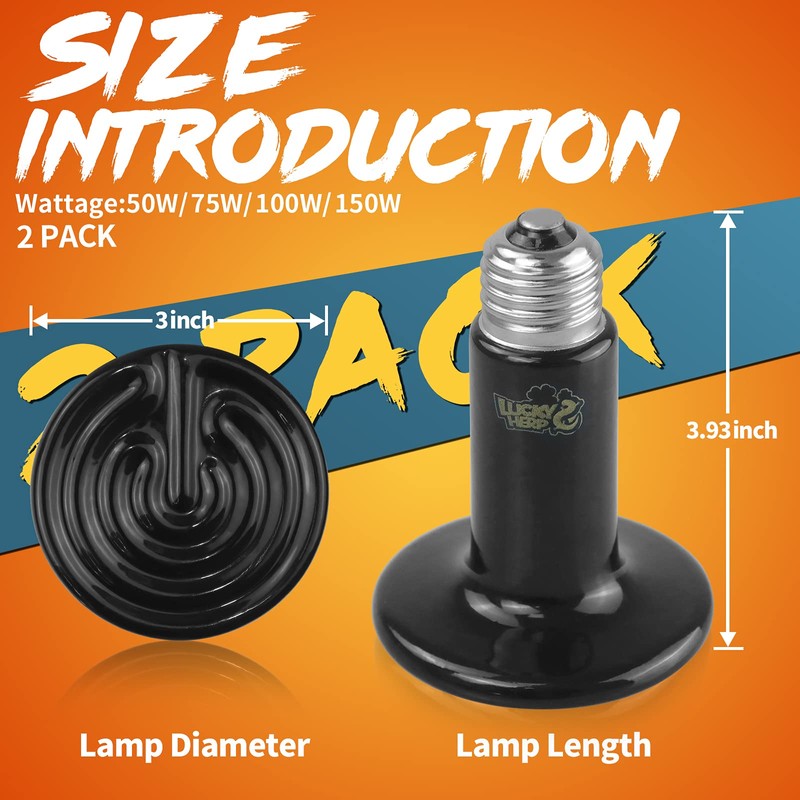 LUCKY HERP 150W Ceramic Heat Emitter, Reptile Heat Bulbs, Ceramic