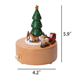 AMOR PRESENT Christmas Music Box, Wooden Music Box Christmas Tree Musical Decoration for Birthday