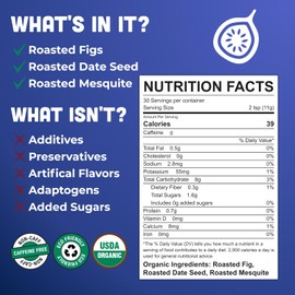 FigBrew Morning Prebiotic Blend Coffee Alternative, Adaptogen-free, Caffeine-free, Ground, Dark Roast, 12-oz, 30-servings, USDA Organic, Made in USA